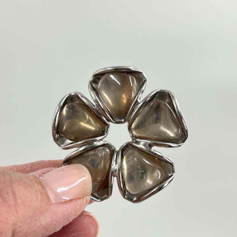 Vtg Modernist Silver Tone Brooch Geometric Triangular Panels Abstract Statement